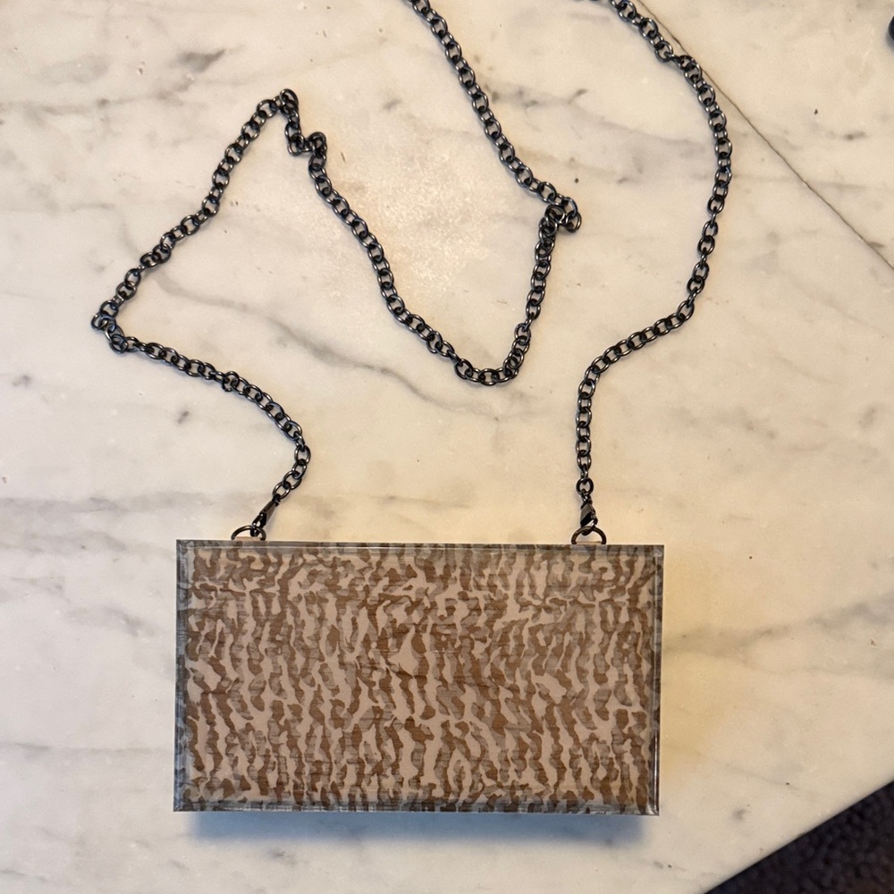 Sondra Roberts Textured Brown Animal Print Acrylic Clutch with Chain